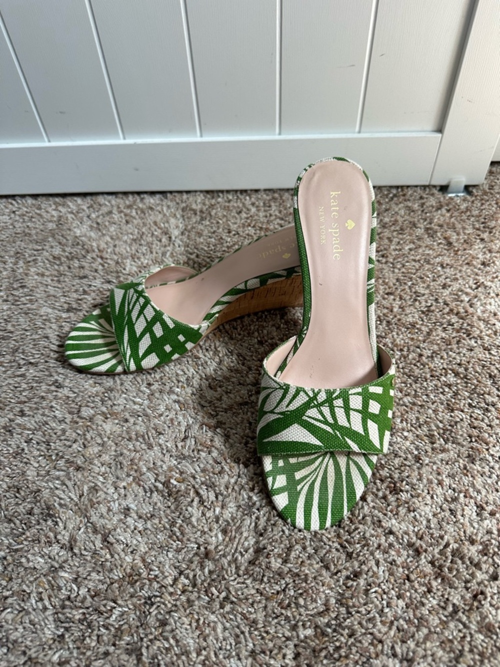 Kate Spade New York Mileena Green Tropical Print Cork Wedge Slide Sandals Size 8
